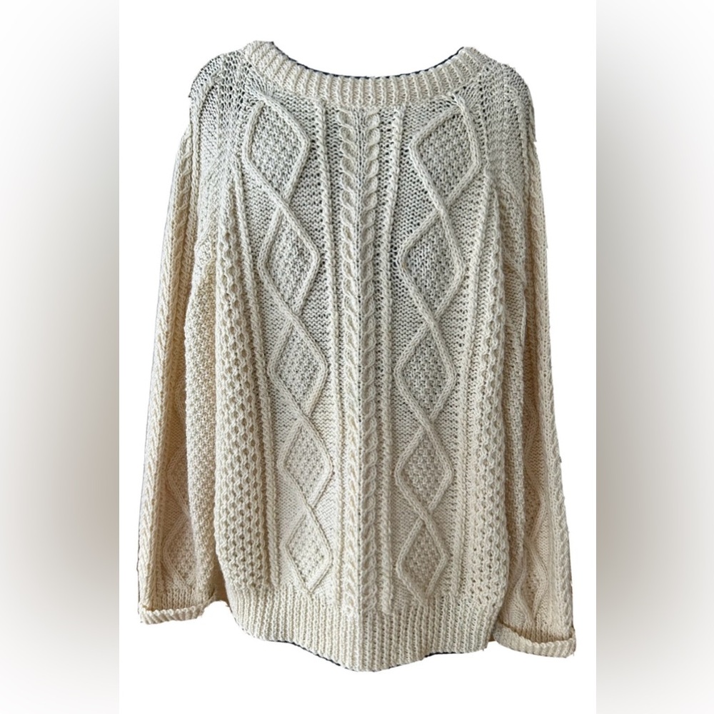 Vintage 100% Wool Cable Knit Sweater Fisherman’s Sweater Cream XL